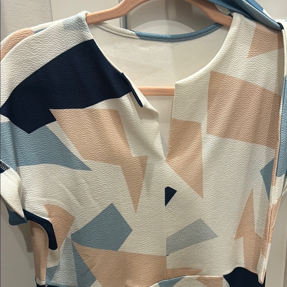 Abstract Geometric Dress in Blue and Peach